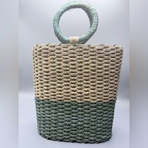👜 KAANAS Woven Straw Handbag – Sage Green & Natural – Summer Resort Bag